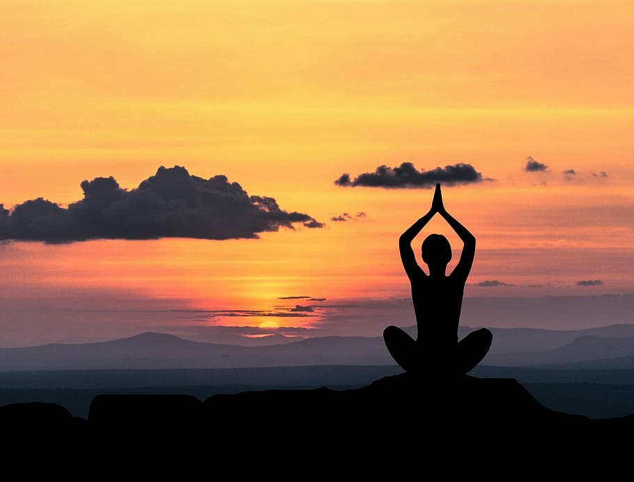 silhouette, person, taking, yoga, pose, meditation, zen, chan | Piqsels